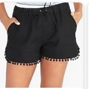 JCrew black linen shorts with Pom Poms